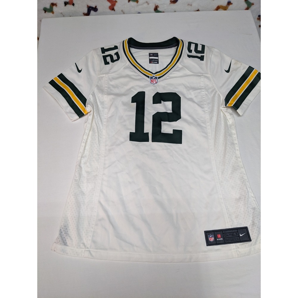 Nike Green Bay Packers Aaron Rodgers 12 Jersey Womens Medium White NFL On Field